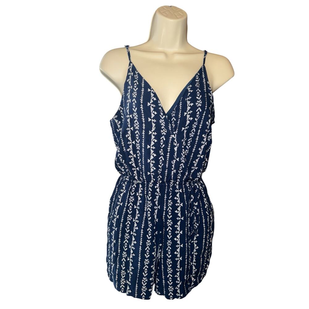 One Clothing blue white aztec print fully lined romper size L
